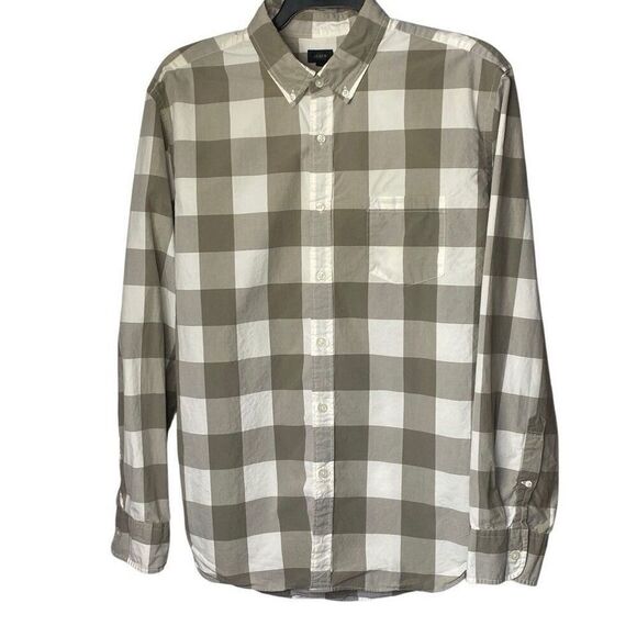 J.CREW Gray White Gingham Check Woven Button Down Shirt 100% cotton Men's XL - Picture 1 of 5